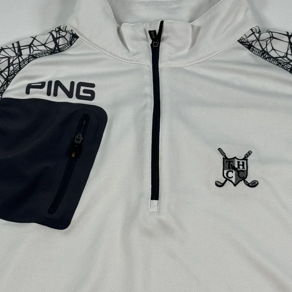 PING SensorCool Mens Large Golf Pullover White Quarter Zip THCC Logo L